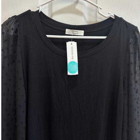 NWT Beacon Apparel Women L 3/4 Sleeve Black Knit Top Sheer Sleeves Chic Classic - Picture 2 of 8